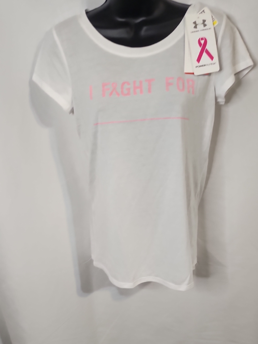 Under Armour Loose Fit White Tee Breast Cancer Ribbon XS New With Tags
